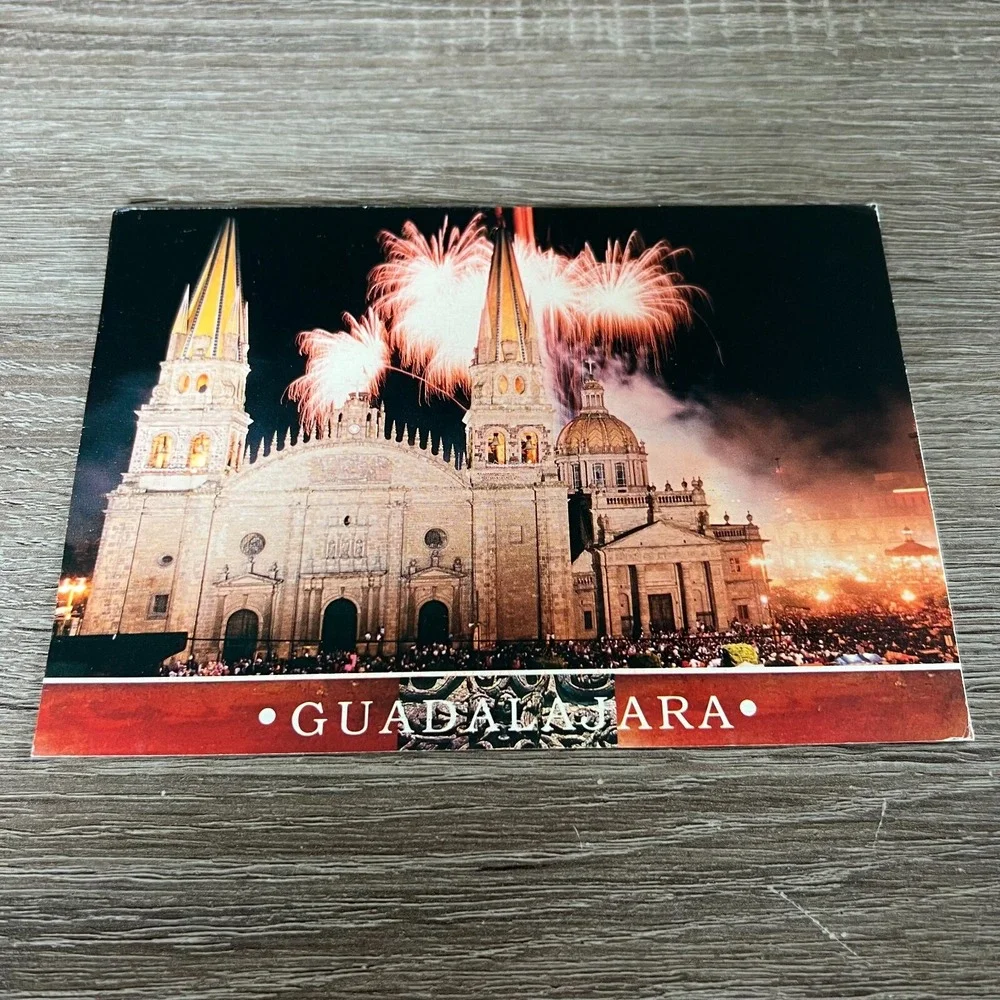 Postcard Guadalajara De Fiesta in Mexico Cathedral Fireworks Postmarked
